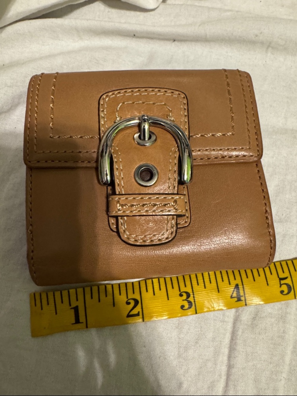 Coach soho Tan Leather Wallet with Decorative Buckle